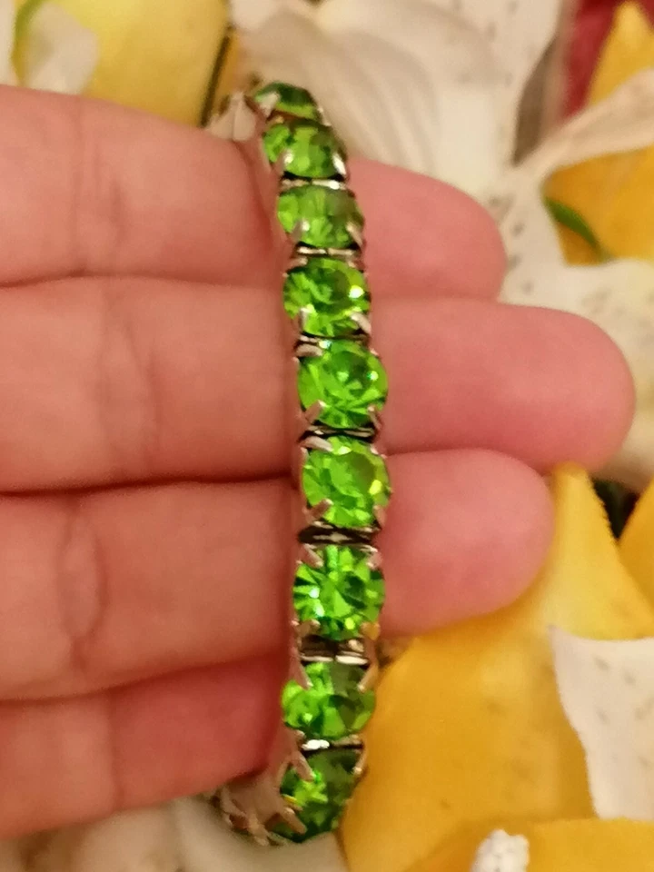 Peridot Tennis bracelet Green Swarovski Jewelry White Gold plate Handmde present - Image 4 of 4