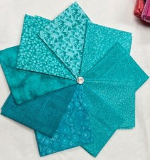 Green Turquoise 9 Piece Cotton Fabric Bundle FQ Half Full Yard Assortment Quilt