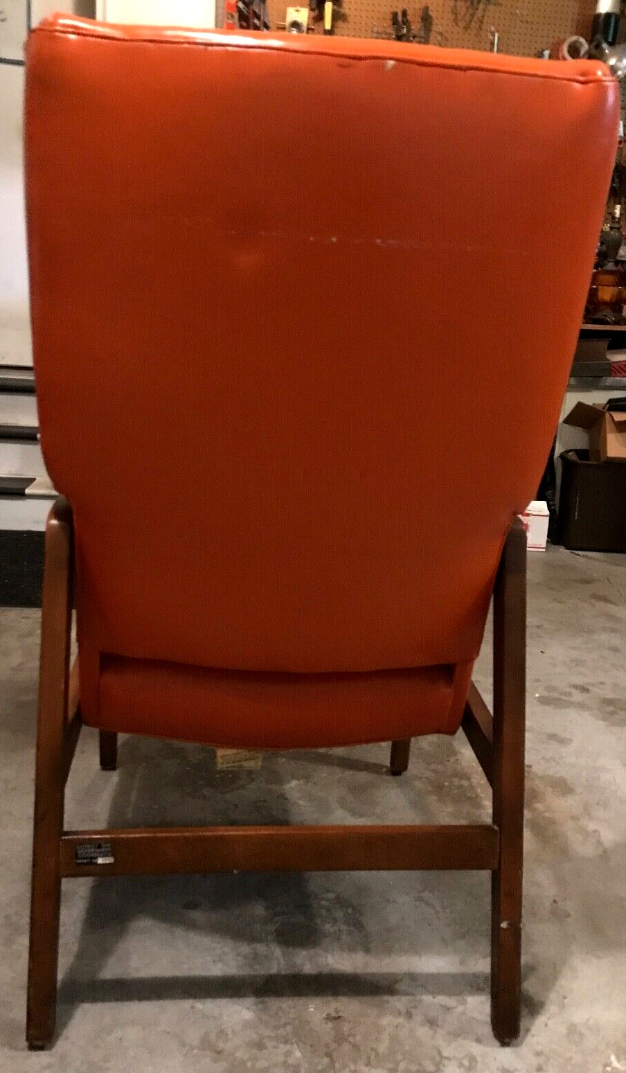 MCM Shelby Williams Orange Vinyl Upholstered Arm  Wing Chair