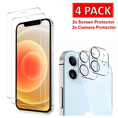 4x Tempered Glass Screen + Camera Protector For iPhone 16 15 14 13 12 11 Pro Max