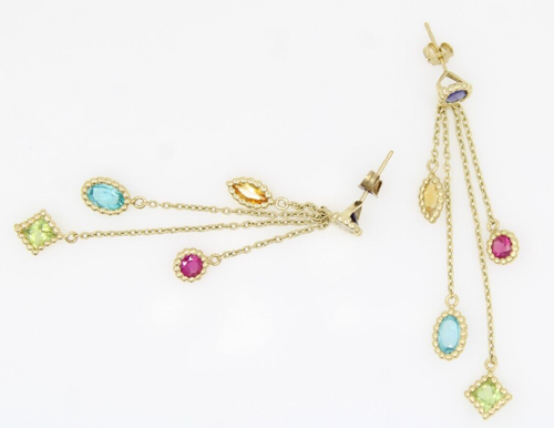 14k Yellow Gold Multicolor Gemstone Dangle Earrings 2" ~ 2.9 grams - Picture 5 of 8