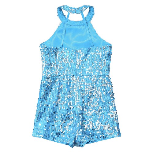 Kids Romper Girls Allover Sequin Pageant Halter Neck Strapy Back Jumpsuit - Picture 35 of 118