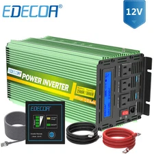 EDECOA Power Inverter DC 12V to 110V 120V AC 1500W 3000W Pure Sine Wave LCD 3.0