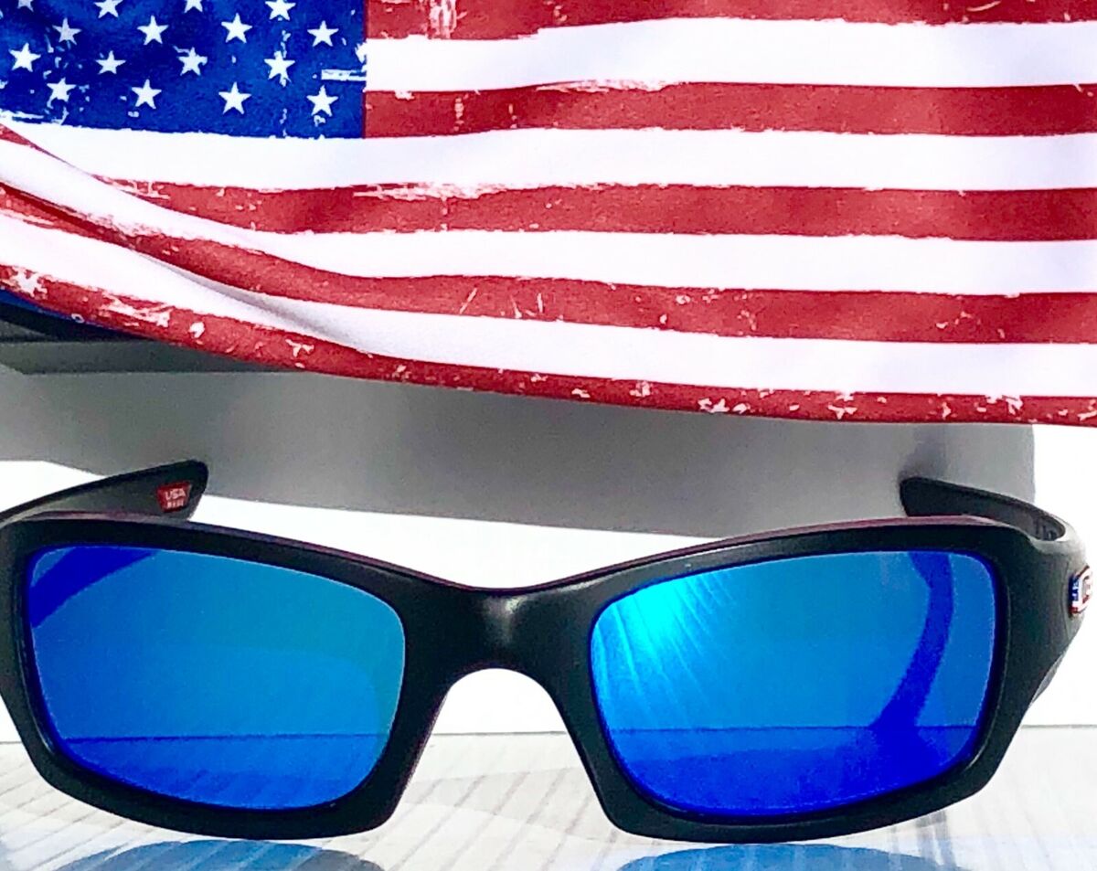 OAKLEY SI FIVES Squared Matte BLACK POLARIZED Galaxy Blue USA Flag