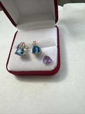 14 Kt , Yellow Gold , Amethyst  Diamonds Earrings