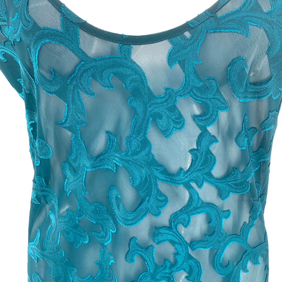 Camisón largo vintage Victoria's Secret verde azulado Burnout etiqueta corona dorada talla L Foto 3 de 4