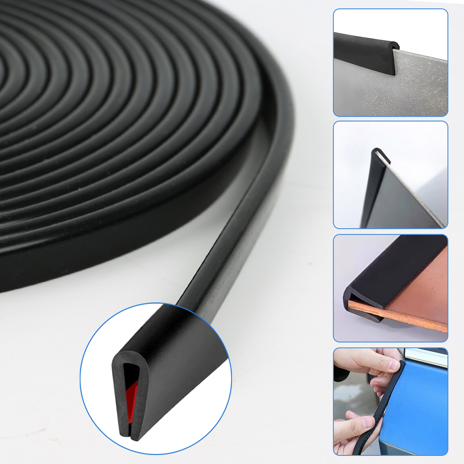 6M U Channel Black Rubber Moulding Strip Trim Door Window Desk Edge