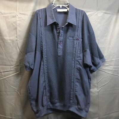 Vintage Textured Polo Cable Knit Navy Blue Alexxus Mens 1X 1/4 Button ...