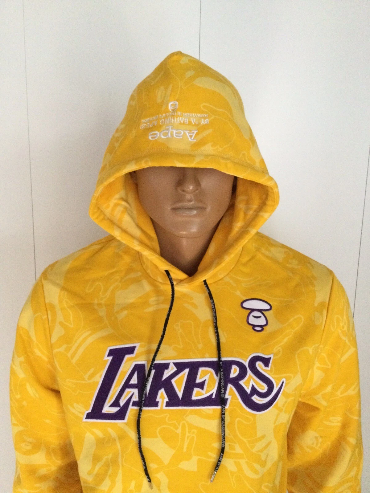 A BATHING APE (BAPE) Felpa con cappuccio Aape X Mitchell & Ness Yellow Lakers taglia XXL