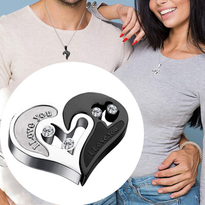 Matching Love Heart Puzzle Necklace Set For Couples - Stainless Steel With CZ, Gift Velvet Bag Included 4 thumbnail image