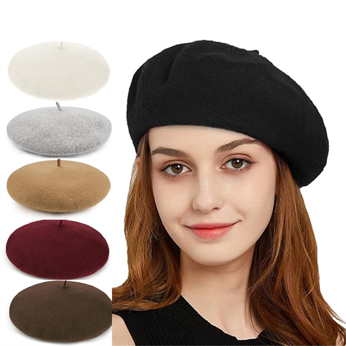 9375 5 Pcs Beret Hat French Beanie Hat Outdoor Hat Winter Hat Fashion Lady Hat Wool Sequins Knitted Beret Hat French Style Beanie Hats  main image 3