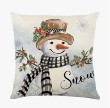 SNOWMAN Whimsical Winter Christmas Linen Throw Pillow Cover Holiday Home Decor