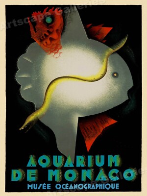 1928 Aquarium de Monaco - Vintage Style Oceanographic Travel Poster - 20x28