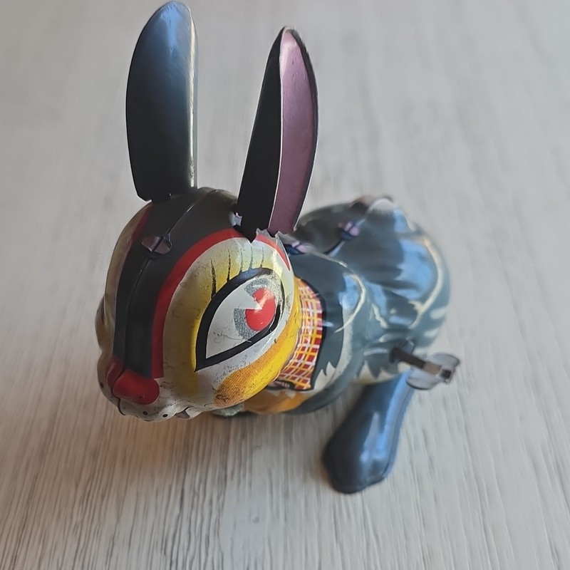Vintage Tin Wind-Up Rabbit Toy Multicolor