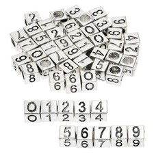 Tupalizy 50PCS Metal Number Beads Square 0-9 Charms Cube Small, Silver