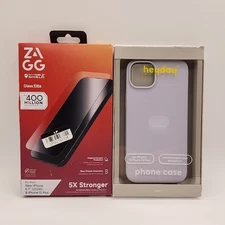 Iphone 14/15 plus Purple Heyday Case + ZAGG InvisibleShield Glass Elite Bundle