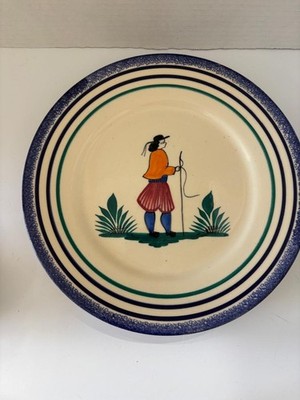 Henriot Quimper Faience Plate Breton Man Blue Border EUC Hand Painted