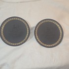 2 Wedgwood Black Basalt Mother Plates Gold Laurel Border 1971 England w Boxes — photo 1