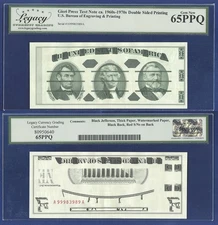 GIORI PRESS TEST NOTE GREENBLACK JEFFERSON SERIAL NUMBERS GRADED GEM UNC 65 PPQ