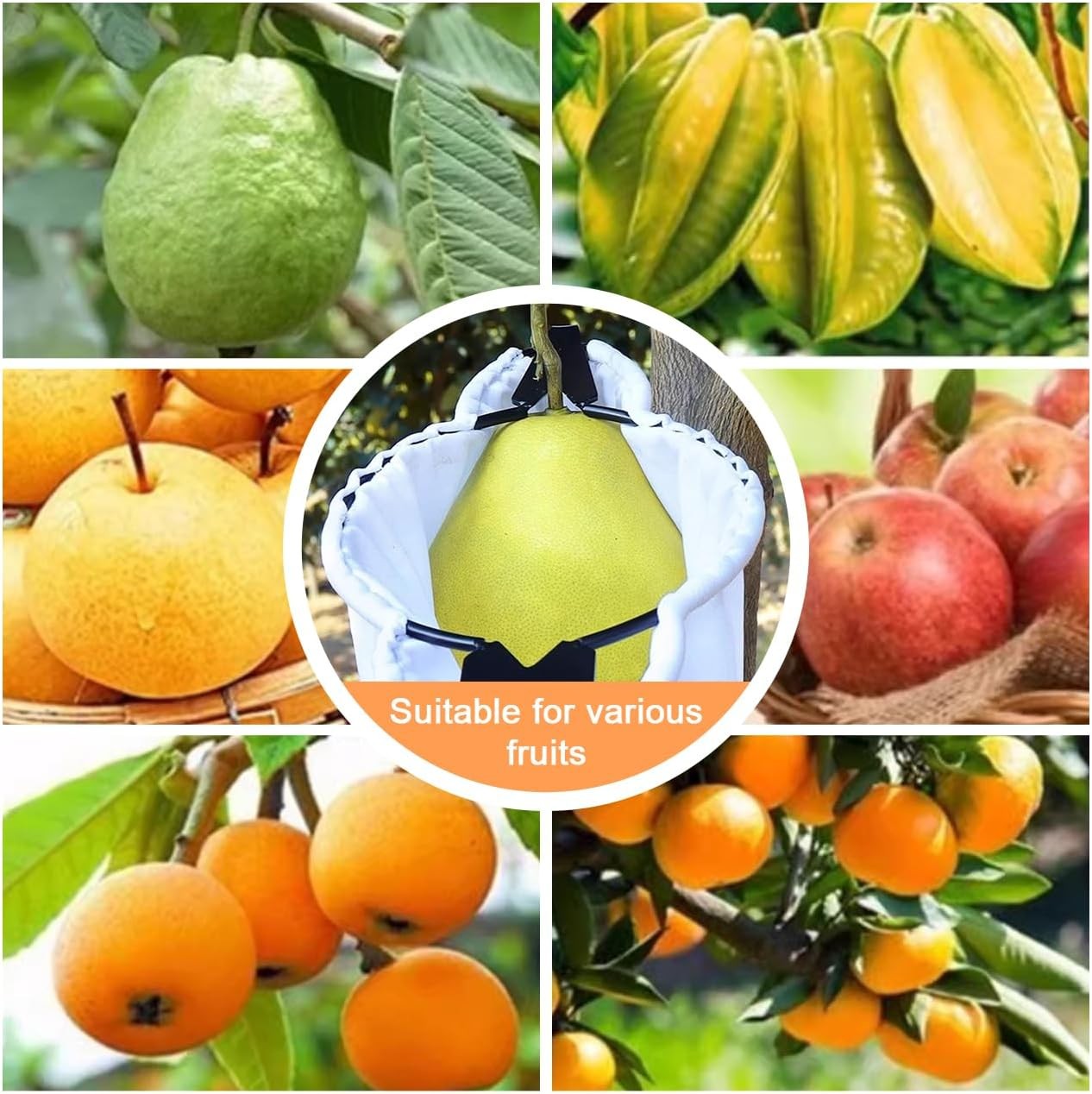 Fruit Picker Head Harvest Basket with Branch Hook Large Elastic Bag Garden Tool 