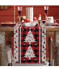 Christmas Table Runner Red Pine ChristmasTrees 13x 72 Inch Plaid Long Holiday