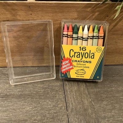 Vintage Crayola 16 Count Crayons Plastic Container 39¢ Binney & Smith Complete
