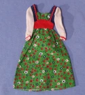Vintage Barbie Clothes - MOD Era Barbie Long Green Print Peasant Dress