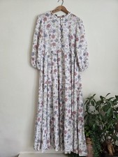 Oliver Bonas Size 12 Long Tiered Floral Dress Lightweight 3/4 Length Sleeve Maxi