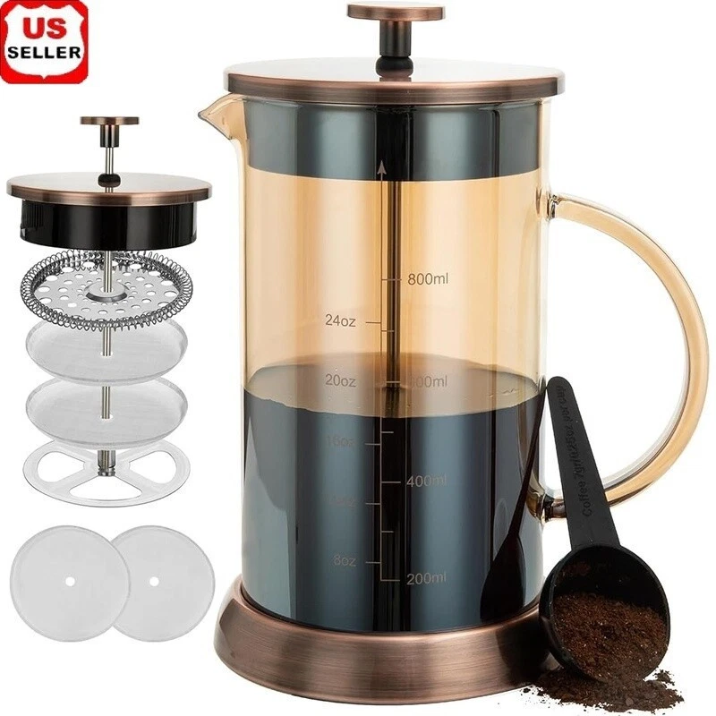 French Press Coffee Maker 12oz 304 Stainless Steel Coffee Press 4 Filters System