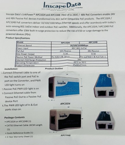 NEW Gigabit 48V Active to Passive PoE Converter 15W Out 15kV LinkPower APC1048V2 - Picture 6 of 6