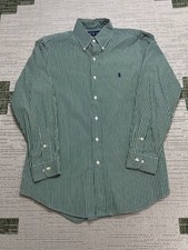 Ralph Lauren Dress Shirt Mens 16 Green Blue White Cotton Button Up