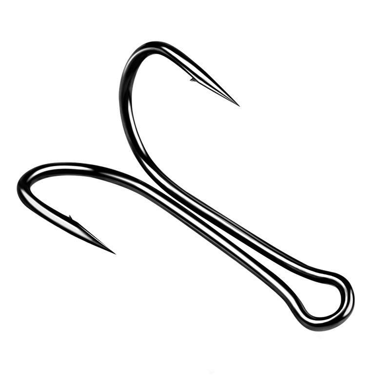 50pcs Barbed Double Hook Black High Carbon Steel Fly Fishing Lure Hook 8#-4/0#