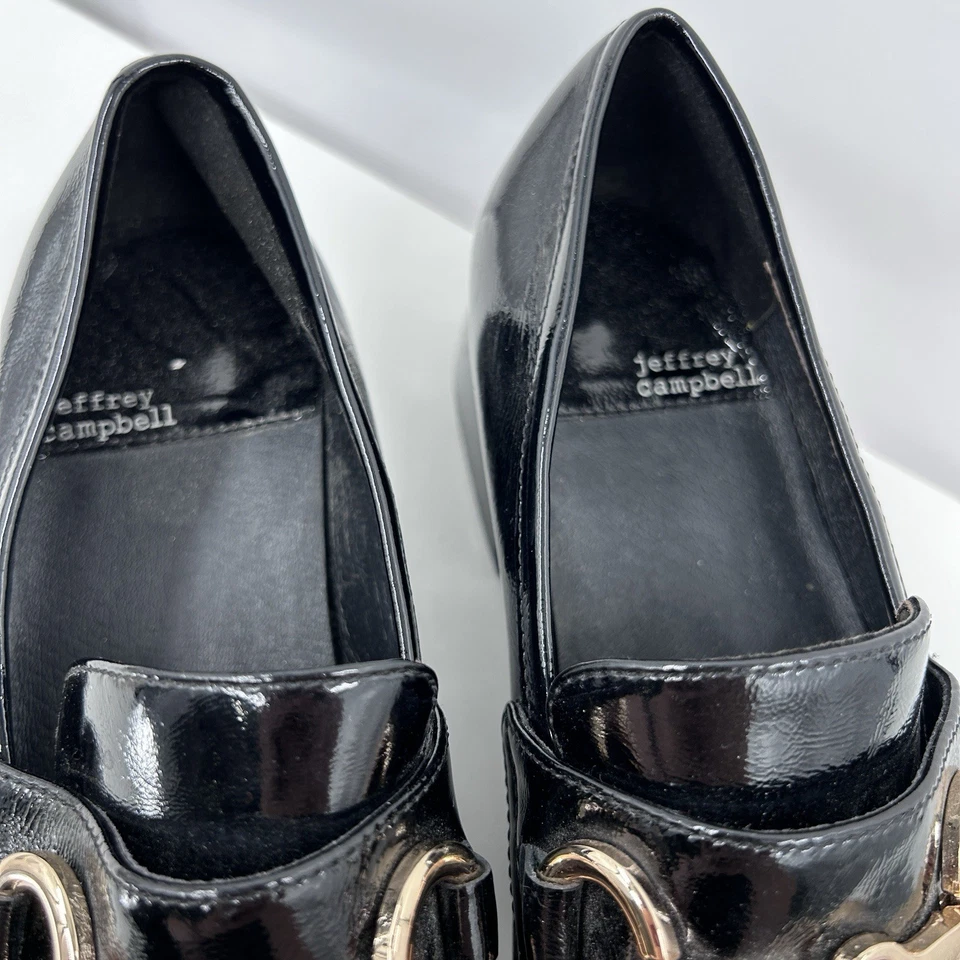 Студенческие коренастые мокасины из лакированной кожи Jeffrey Campbell размер 8 черные Y2K Academia - Изображение 3 из 4