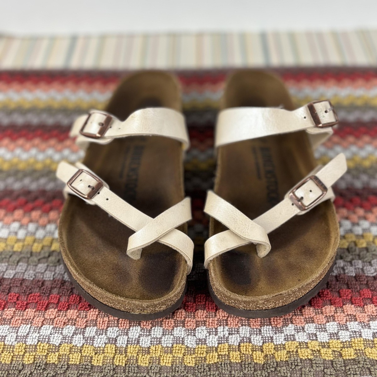 Birkenstock Yara Sandals Womens Size 36 Comfort Shoes Buckle Pearl White GUC