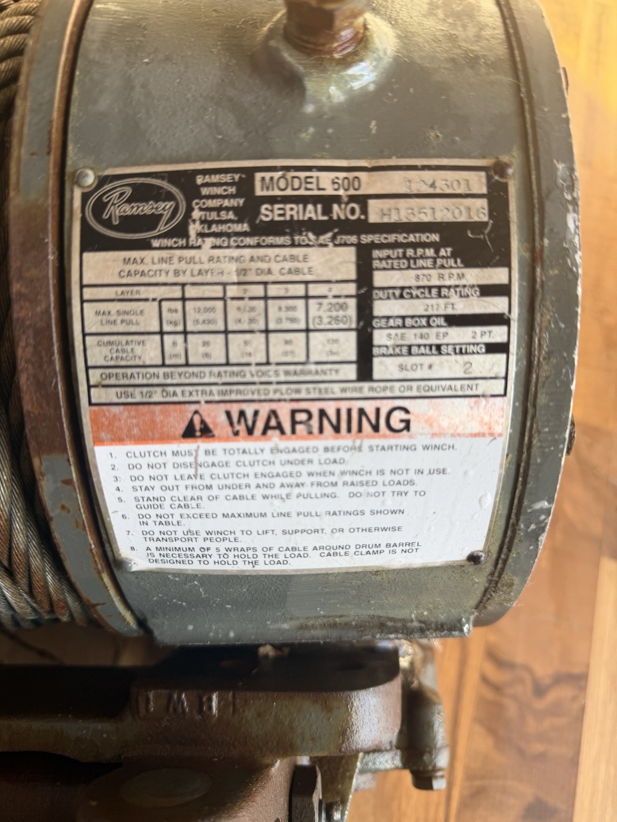 Ramsey 600 Hydraulic Winch – 12,000 lb – Complete Setup w/ Tank, Valve – USED