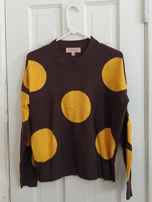 Philosophy Brown Yellow Polka Dot Crewneck Sweater S Pullover Top H1