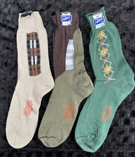 Vintage Argyle Socks NOS 1950s-60s Combed Cotton Mid Century Beige/Olive/Green