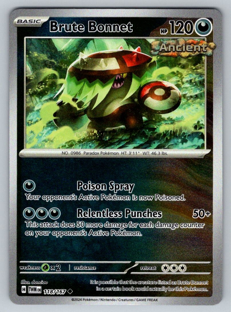 Brute Bonnet 118/167 Uncommon Twilight Masquerade Pokemon Reverse Holo Near Mint