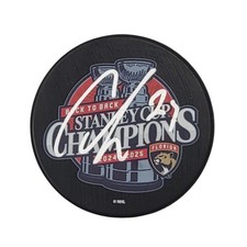 Carter Verhaeghe Signed Florida Panthers 2025 Back To Back Champions Puck BAS