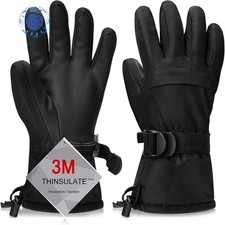 Ski Gloves, Warmest M Fit Kids11-15 Years and Women size S-M , Full Black