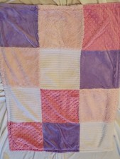 HB Hudson Baby Blanket White Pink Purple Textured Minky Euc