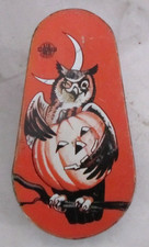 Halloween Tin Litho Noise Maker Sowa Jack O Lantern US Metal Toy MFG Co. USA