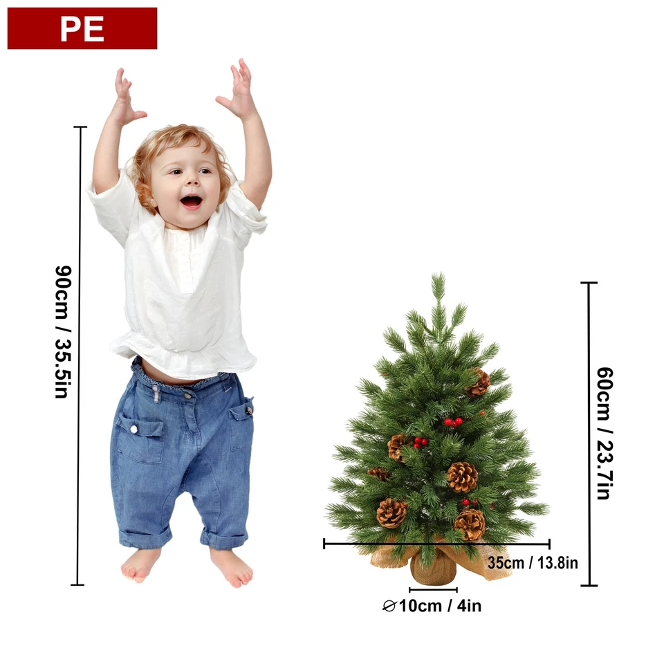 60cm Mini Weihnachtsbaum Christbaum Tannenbaum mit LED Beeren Kiefernzapfen PE - Bild 2 von 4