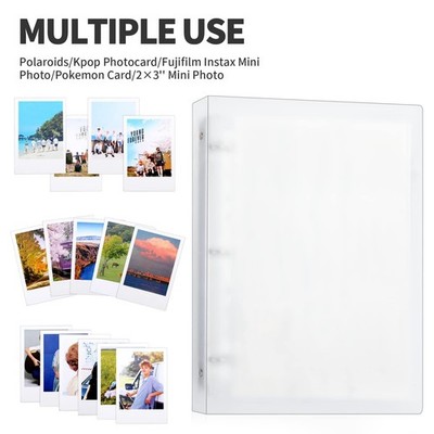 RUNRAYAY 3 Inch Fotokaart Album Kpop Mini Foto Binder Met Hanger, Wit Liefde Hart Holle Fotokaart Id Houder voor Visitekaartje Fotokaart Houder, 32