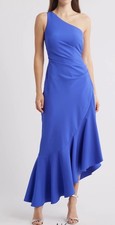 Eliza J Crepe, One Shoulder Ruffle Midi Dress,sapphire, Sz 4, New