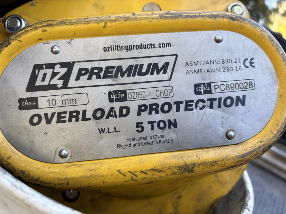 Polipasto de cadena manual, elevación de 5 toneladas 40 pies con protección contra sobrecarga, modelo #OZ050-40CHOP Foto 2 de 2