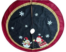 Vintage felt Appliqu d Snowman Santa Snowflakes Christmas tree Skirt 47  