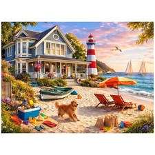 500 Piece Adults Jigsaw Puzzle Coastal Lighthouse Beach House Art Decor