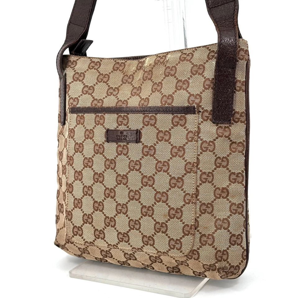 Gucci GG Canvas Messenger Shoulder Bag Brown Leather Trim Crossbody Authentic - Image 2 of 4