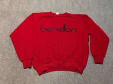 Vintage Benetton Sweatshirt Mens XL Red Spellout Italy Made 1980s Sweater